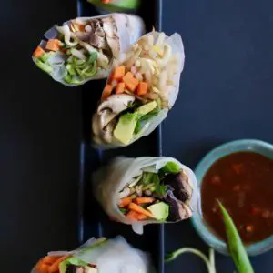 fresh spring rolls with vegetables and Thai peanut dipping sauce