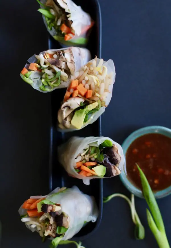 fresh spring rolls with vegetables and Thai peanut dipping sauce