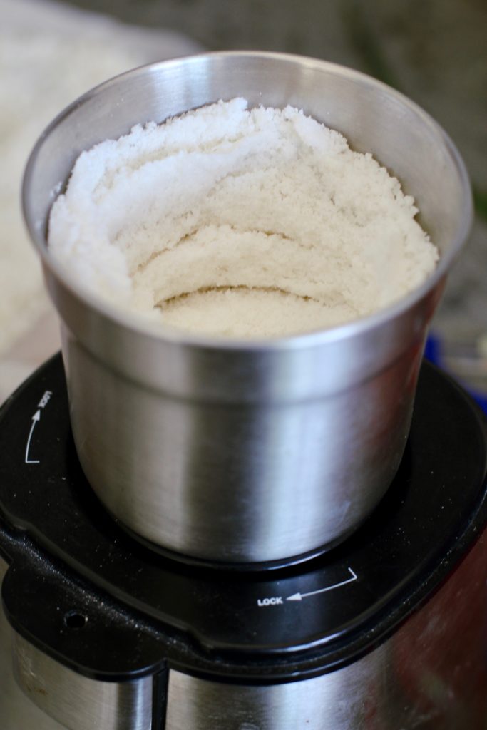 grinding Mochiko rice flour