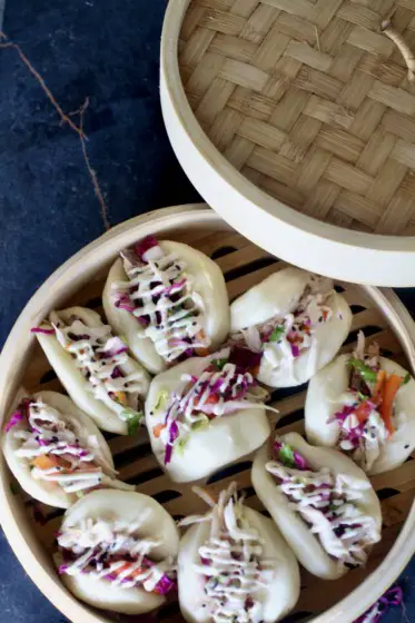 non dairy steamed bao with Banh Mi Slaw