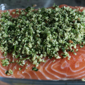 herb and nut coated salmon
