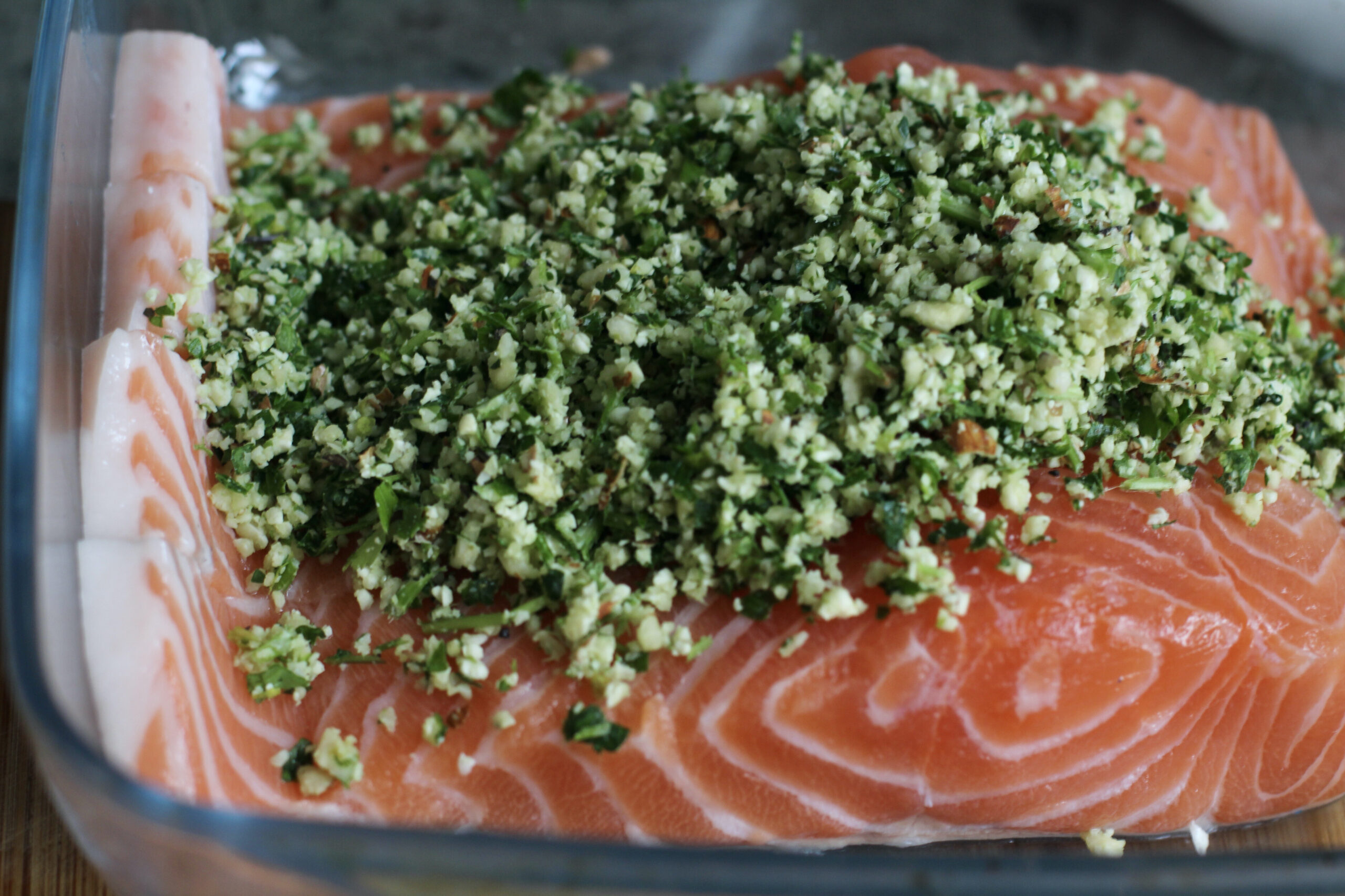 herb and nut coated salmon