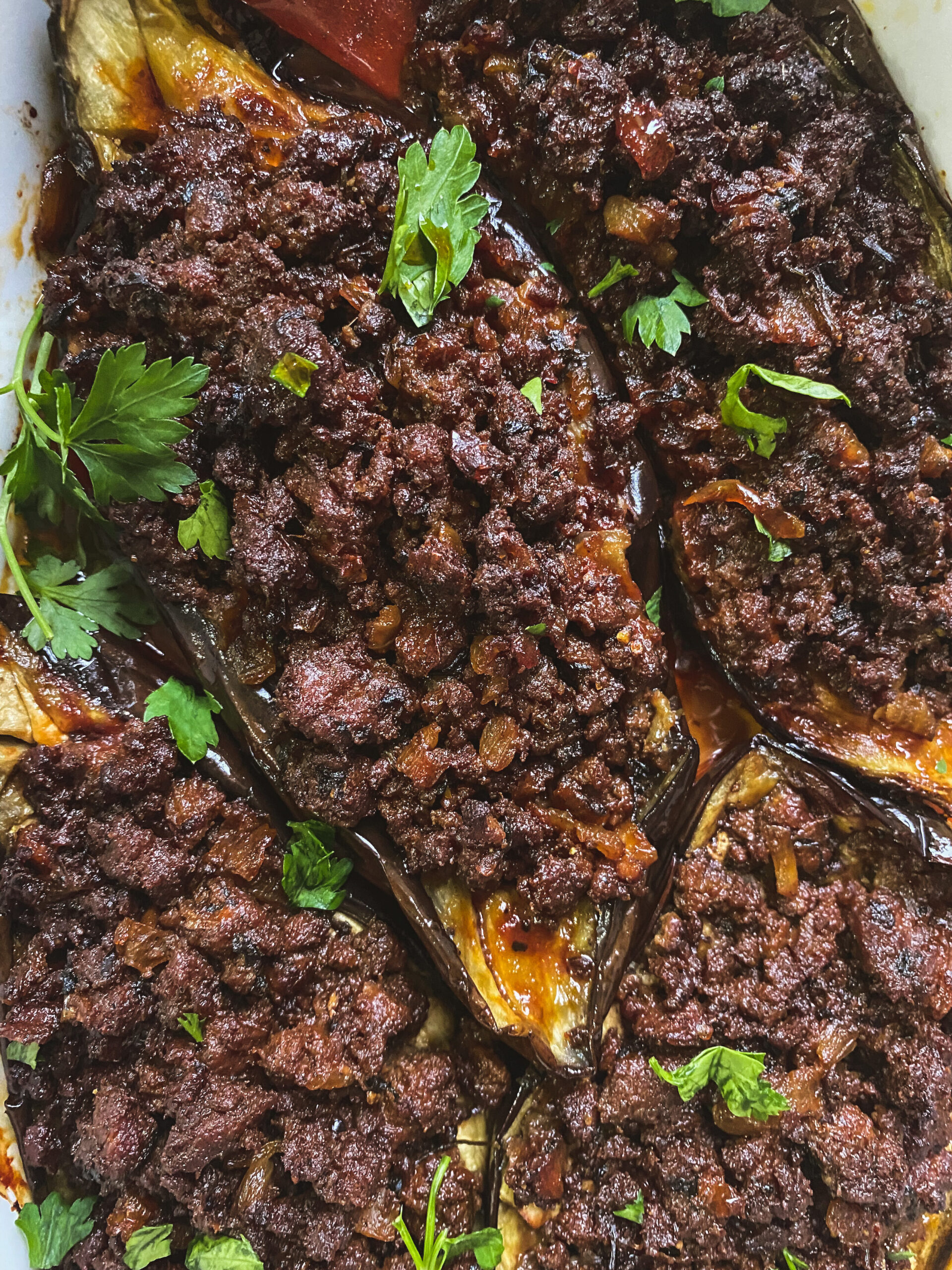 meat stuffed eggplant boats