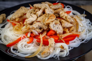 layering the chicken for chicken salad 