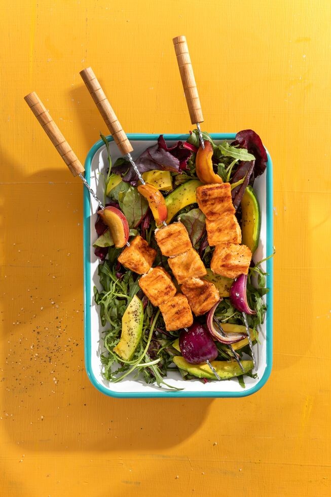 peach salmon skewers