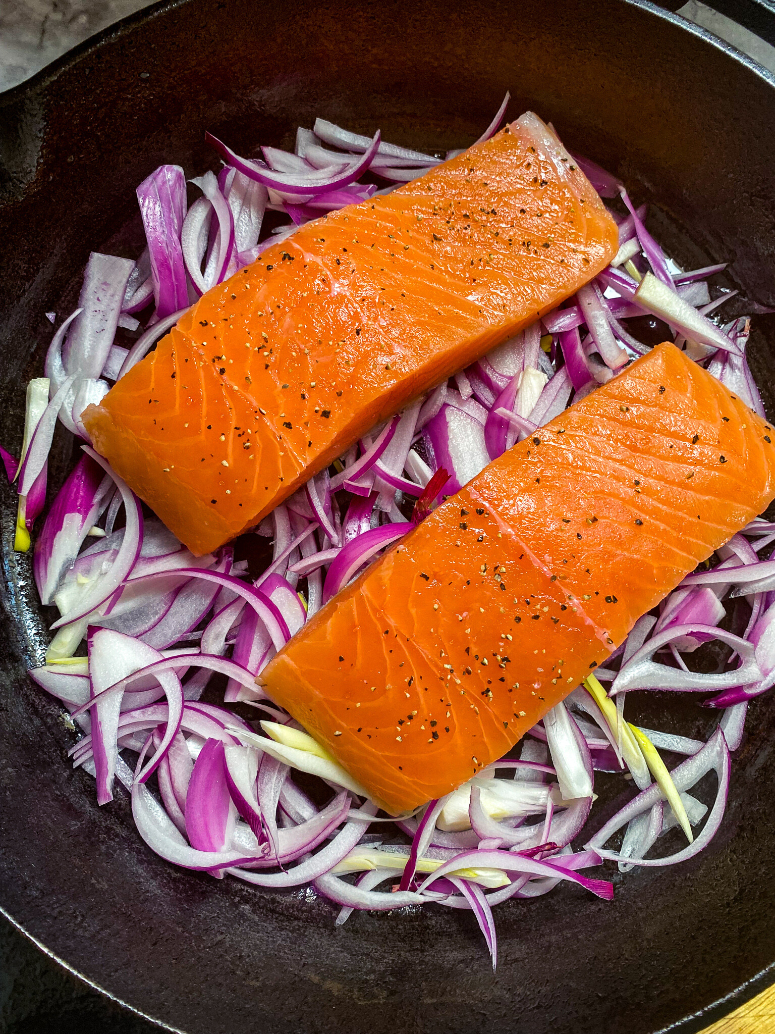 Spicy Honey Mustard Salmon [skillet baked!]