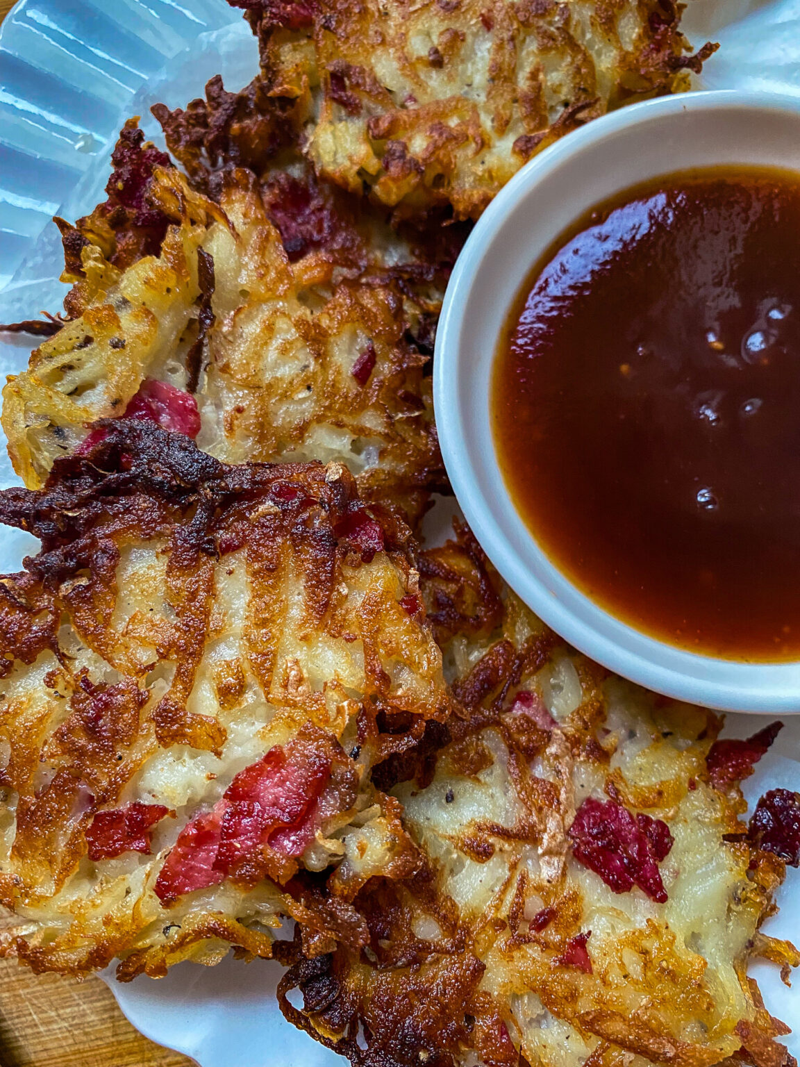 Crispy Potato Pastrami Latkes (with dipping sauce) Soul&Streusel