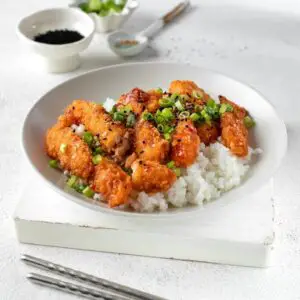 sweet chili salmon poppers over rice