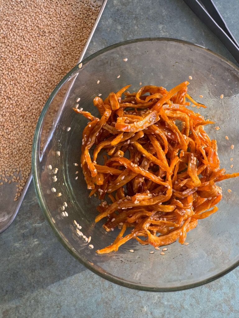 Sesame sweet potato strips for Shabbat 

