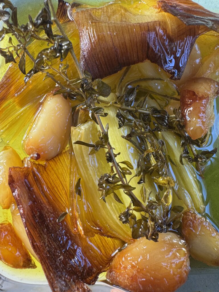 Leek and garlic confit 