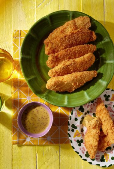 Panko coated fish fingers with lilikoi mustard