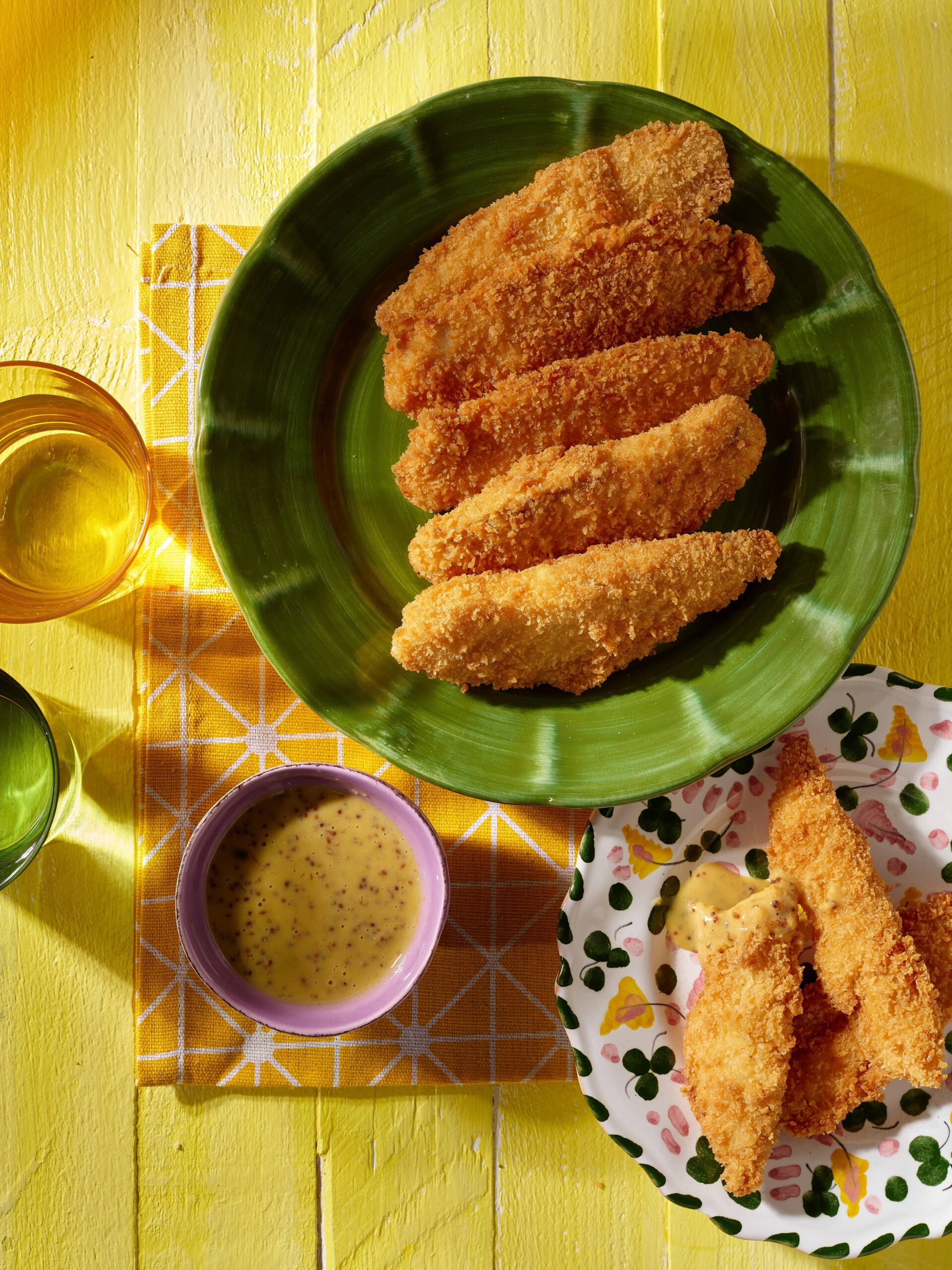 Panko coated fish fingers with lilikoi mustard